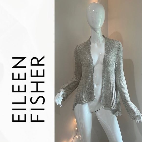 Eileen Fisher Open Knit Linen Waterfall Cardigan - Picture 1 of 10